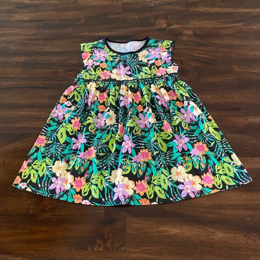First Impressions Floral Tropical Plaid Dress